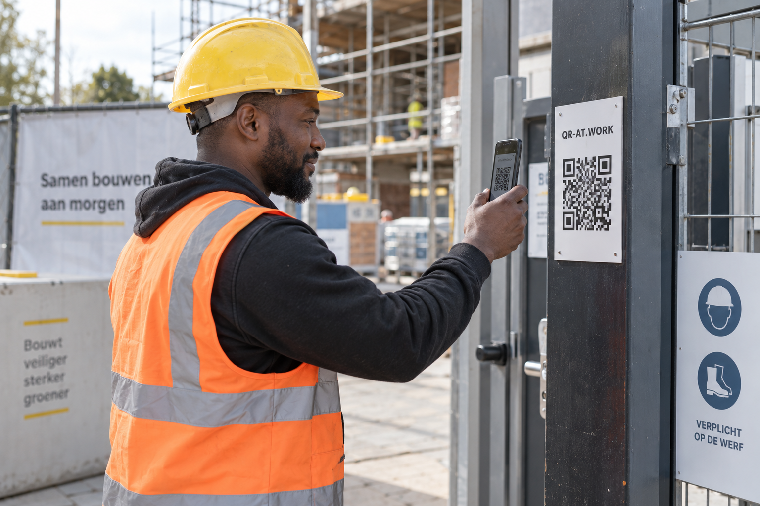 Scan the QR code at the entrance